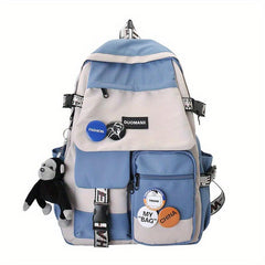 Colorblock Student Flap Backpack Preppy Style School Bag