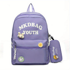 Large Capacity Preppy Backpack With Pencil Case Pendant Nylon Waterproof
