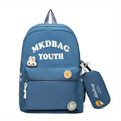 Large Capacity Preppy Backpack With Pencil Case Pendant Nylon Waterproof