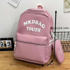 Large Capacity Preppy Backpack With Pencil Case Pendant Nylon Waterproof