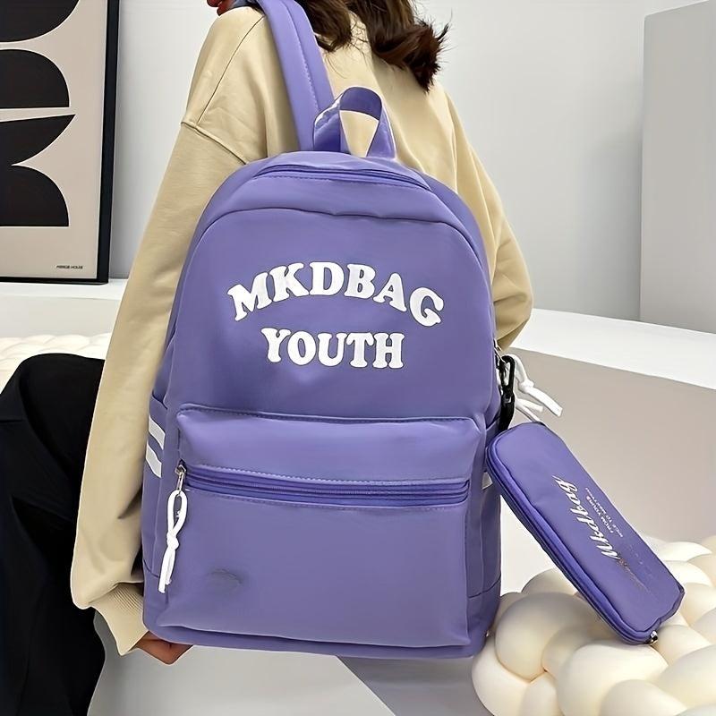 Large Capacity Preppy Backpack With Pencil Case Pendant Nylon Waterproof