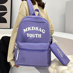 Large Capacity Preppy Backpack With Pencil Case Pendant Nylon Waterproof