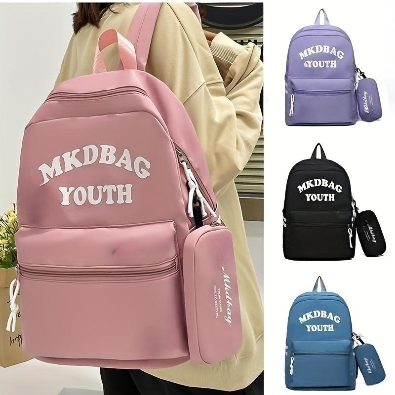 Large Capacity Preppy Backpack With Pencil Case Pendant Nylon Waterproof