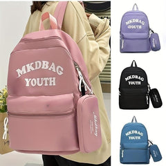 Large Capacity Preppy Backpack With Pencil Case Pendant Nylon Waterproof