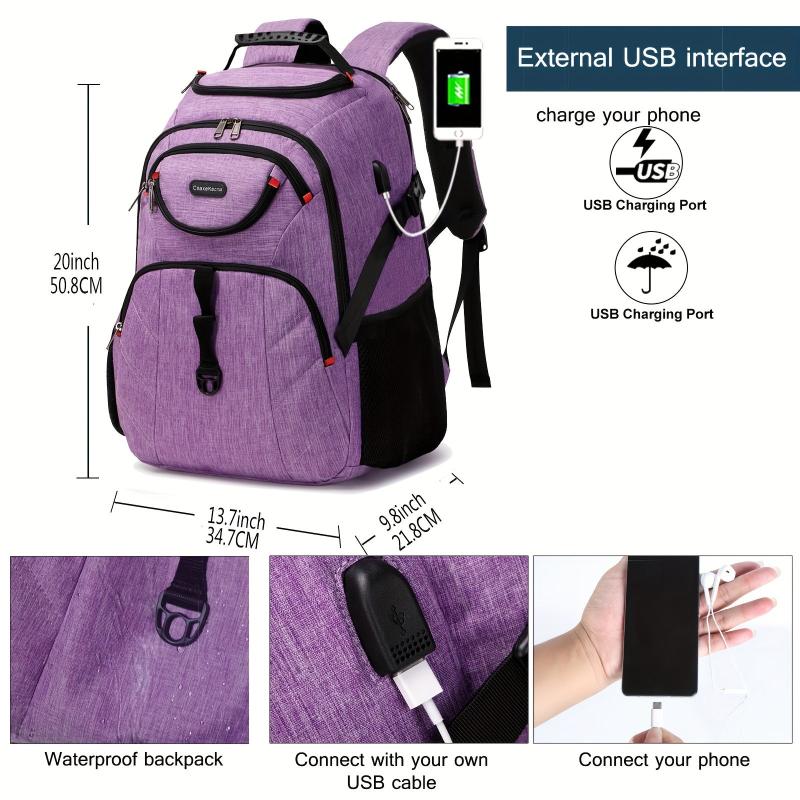 Large Capacity Travel Backpack Waterproof Laptop Daypack with USB Charging Port