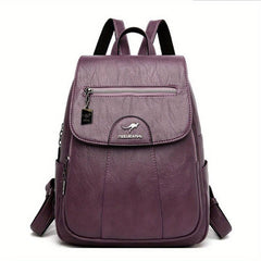 Large Capacity Flap Backpack PU Leather Textured Waterproof School Backpack