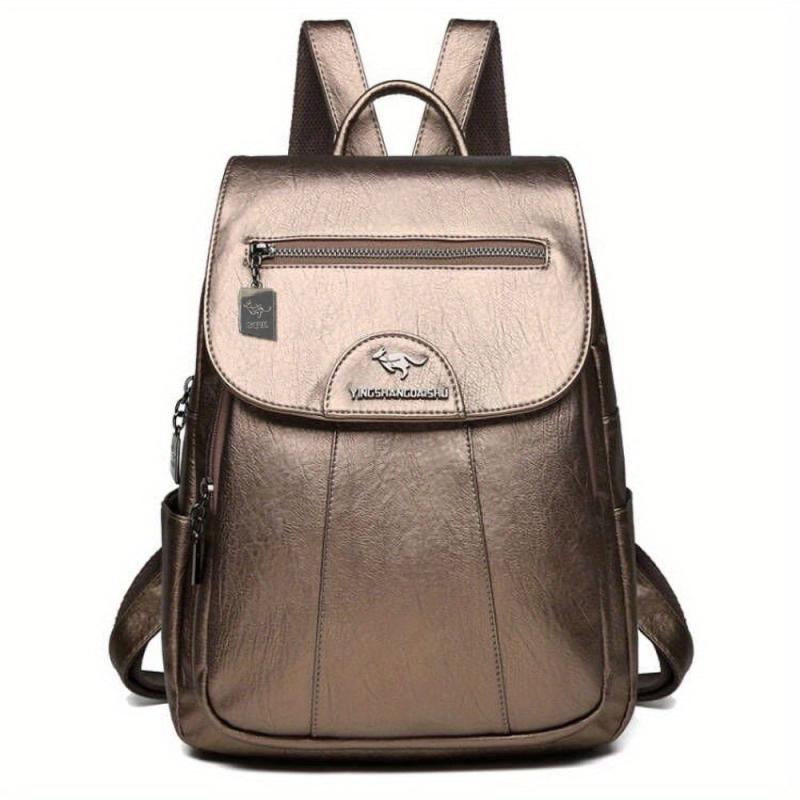 Large Capacity Flap Backpack PU Leather Textured Waterproof School Backpack
