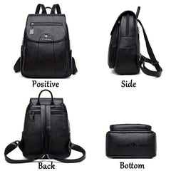 Large Capacity Flap Backpack PU Leather Textured Waterproof School Backpack