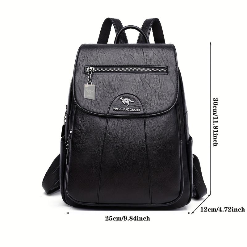 Large Capacity Flap Backpack PU Leather Textured Waterproof School Backpack