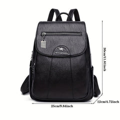 Large Capacity Flap Backpack PU Leather Textured Waterproof School Backpack