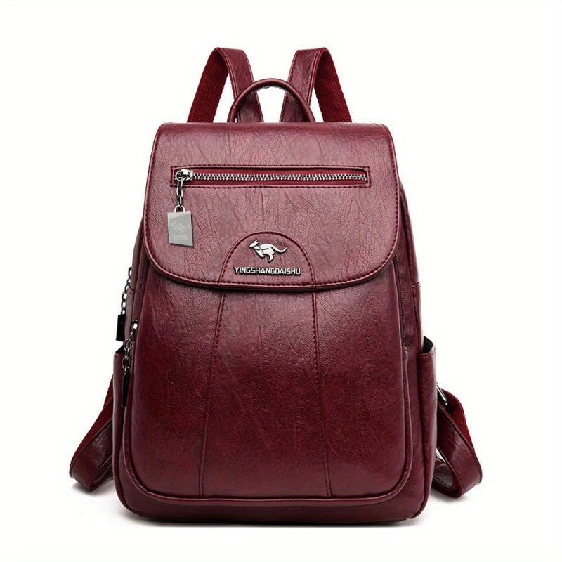 Large Capacity Flap Backpack PU Leather Textured Waterproof School Backpack