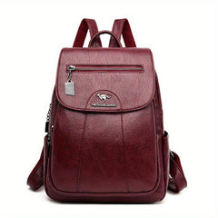 Large Capacity Flap Backpack PU Leather Textured Waterproof School Backpack
