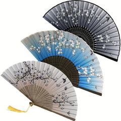 Men's Folding Hand Fan Silk Bamboo Paper