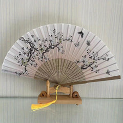 Men's Folding Hand Fan Silk Bamboo Paper