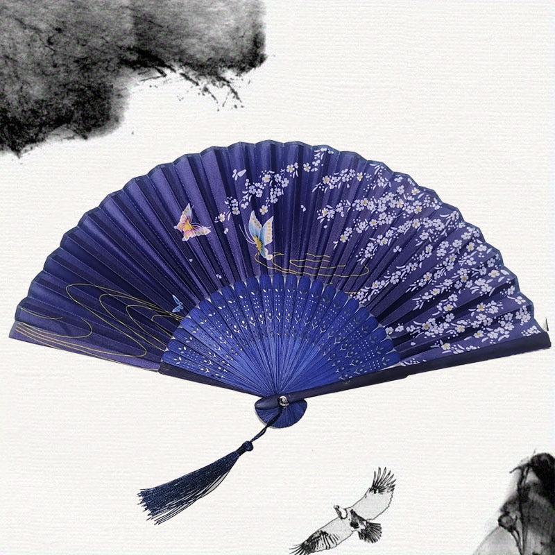 Chinese Silk Folding Fan Tassel Elegent Fan Home Decoration Fan