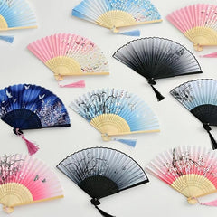 Chinese Silk Folding Fan Tassel Elegent Fan Home Decoration Fan