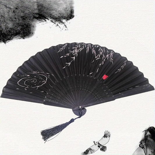Chinese Silk Folding Fan Tassel Elegent Fan Home Decoration Fan