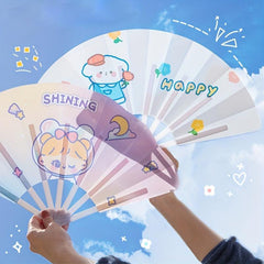 Cartoon Silk Fan Women Party Dancing Home Decoration Hand Held Folding Fan