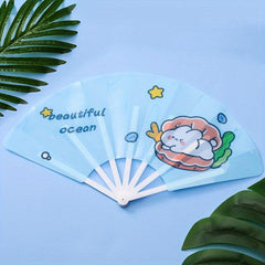 Cartoon Silk Fan Women Party Dancing Home Decoration Hand Held Folding Fan