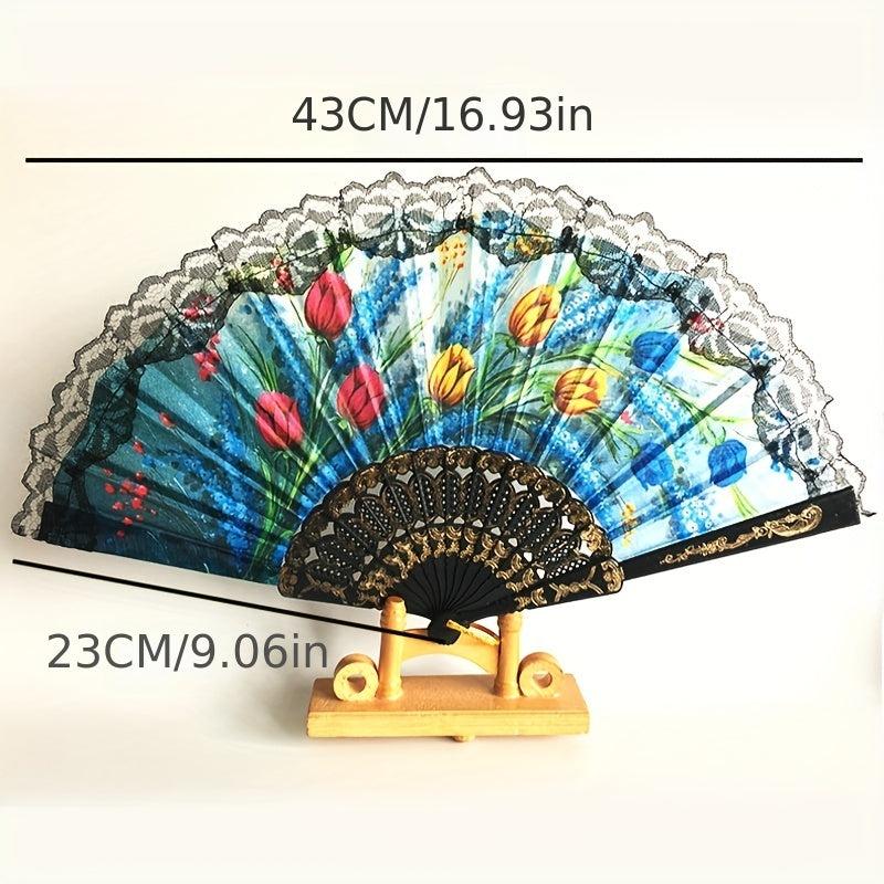 Vintage Lace Fan Plastic Lace Folding Fan Floral Painted Fan