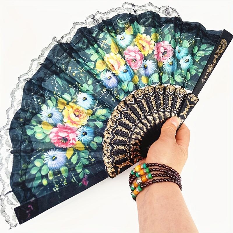 Vintage Lace Fan Plastic Lace Folding Fan Floral Painted Fan