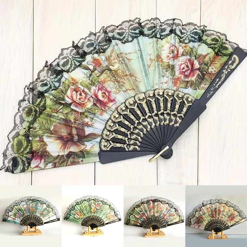 Vintage Lace Fan Plastic Lace Folding Fan Floral Painted Fan
