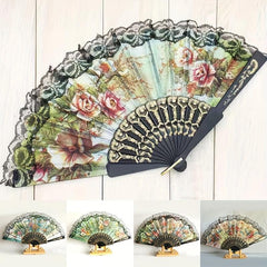 Vintage Lace Fan Plastic Lace Folding Fan Floral Painted Fan