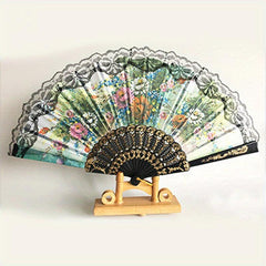 Vintage Lace Fan Plastic Lace Folding Fan Floral Painted Fan