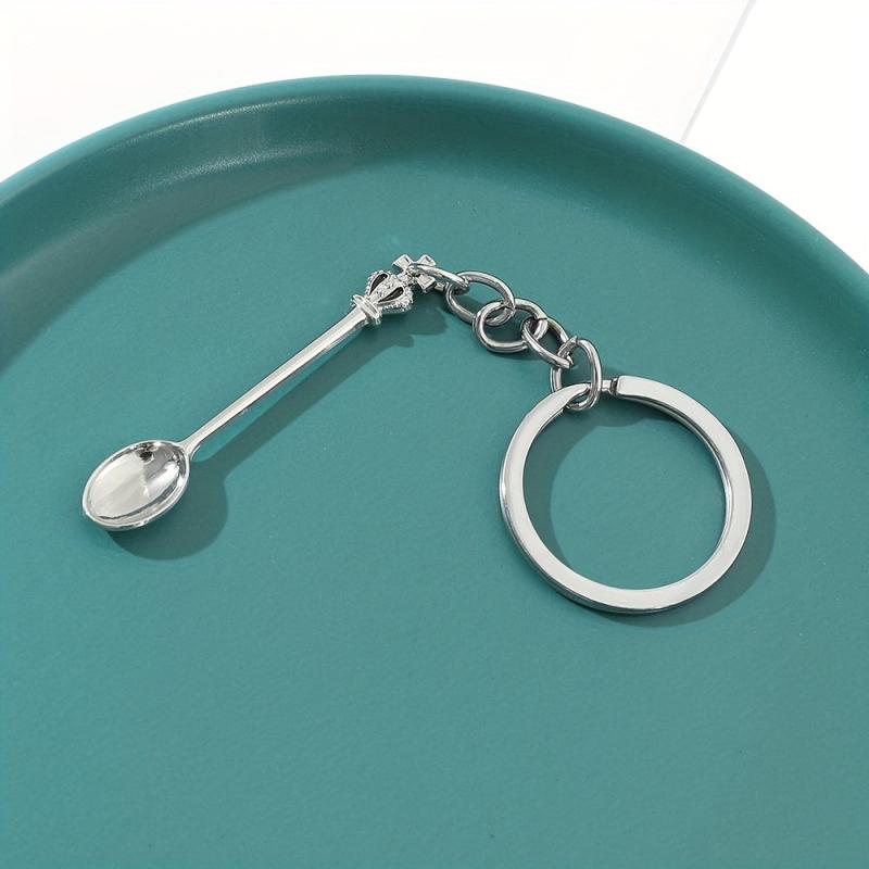 Alice Crown Mini Keychain Tea Spoon Pendant Retro Crown Spoon Key Chain