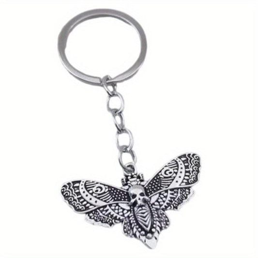 Vintage Silver Gothic Moth Keychain Skull Butterfly Rock Pendant Key Chain Gift