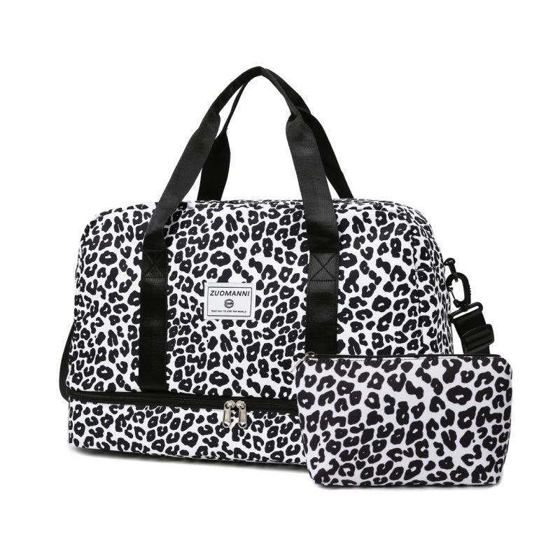 Leopard Pattern Travel Duffle Bag Nylon Large Capacity Lightweight Carry On Lugg