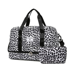 Leopard Pattern Travel Duffle Bag Nylon Large Capacity Lightweight Carry On Lugg
