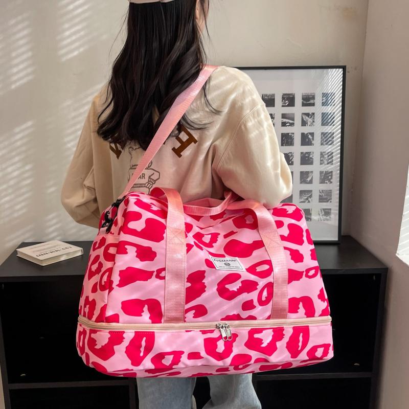 Leopard Pattern Travel Duffle Bag Nylon Large Capacity Lightweight Carry On Lugg