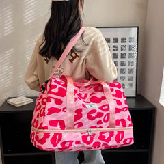 Leopard Pattern Travel Duffle Bag Nylon Large Capacity Lightweight Carry On Lugg