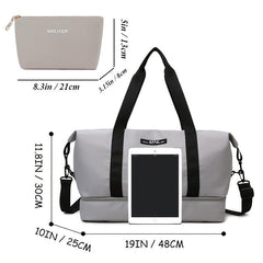 Travel Duffle Bag with Shoes Compartment & Cosmetic Bag, Shoulder Sports Gym Set