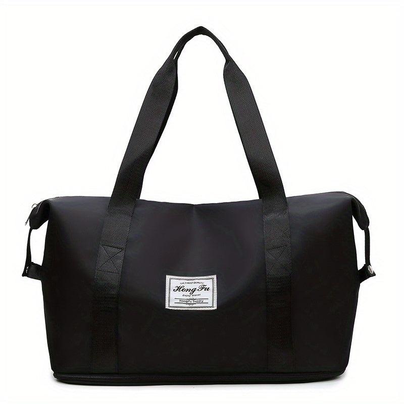 Patch Detail Zipper Duffel Bag Travel Storage Carry On Weekender Overnight Bag