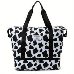 Cow Pattern Tote Storage Pouch Nylon Lightweight Luggage Bag
