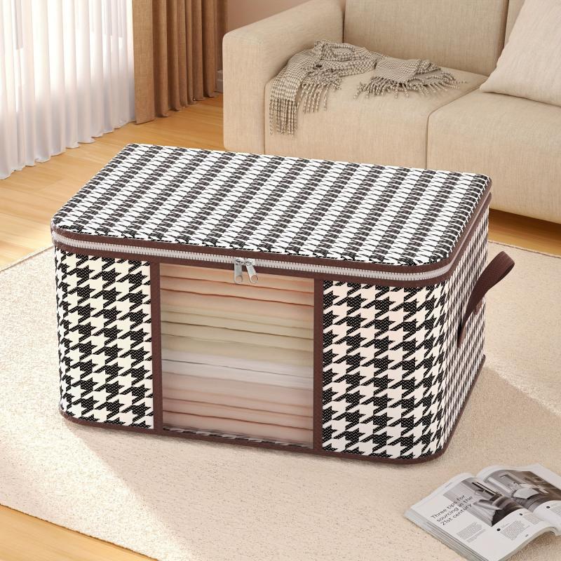 Houndstooth Large Storage Bag with Handle Zipper Quilt Clothes Storage Bag