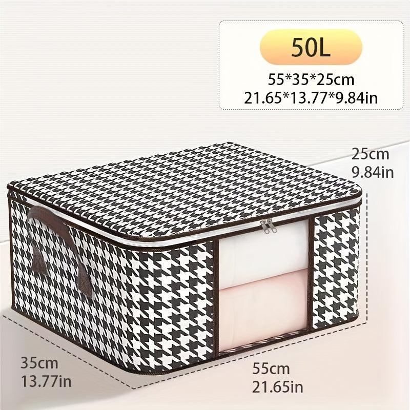 Houndstooth Large Storage Bag with Handle Zipper Quilt Clothes Storage Bag