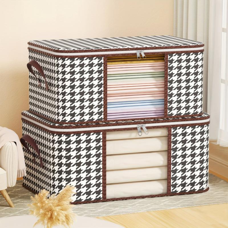 Houndstooth Large Storage Bag with Handle Zipper Quilt Clothes Storage Bag