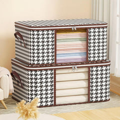 Houndstooth Large Storage Bag with Handle Zipper Quilt Clothes Storage Bag