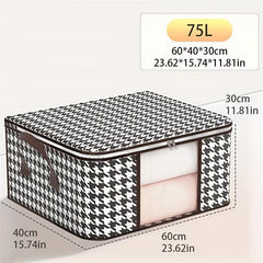 Houndstooth Large Storage Bag with Handle Zipper Quilt Clothes Storage Bag