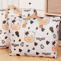 Cartoon Print Moving Bag Large Capacity Zipper Luggage Handbag Dustproof Clothes