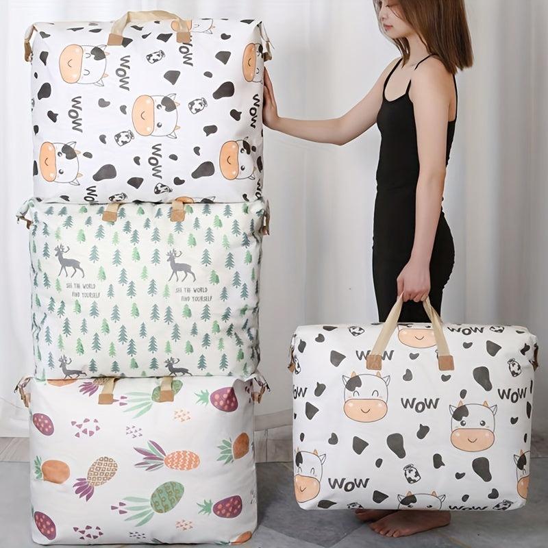 Cartoon Print Moving Bag Large Capacity Zipper Luggage Handbag Dustproof Clothes