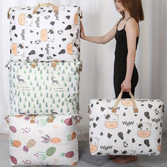Cartoon Print Moving Bag Large Capacity Zipper Luggage Handbag Dustproof Clothes