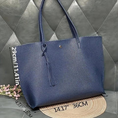Women's Faux Leather Tote Bag w/ Tassel - Large Capacity Shoulder Bag