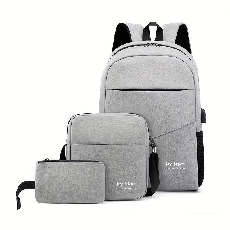 3 Pcs Letter Graphic Backpack & Shoulder Bag Set for Travel Work