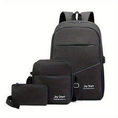 3 Pcs Letter Graphic Backpack & Shoulder Bag Set for Travel Work