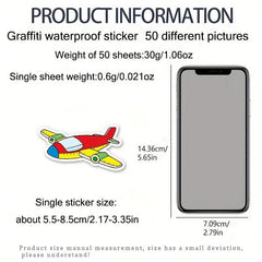 50pcs Airplane Graffiti Stickers Waterproof Cartoon Toy Stickers