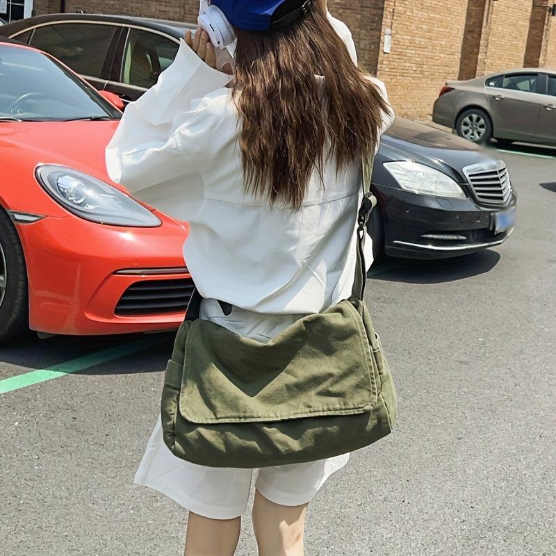 Green Crossbody Bag Flap Zipper Shoulder Bag Canvas Messenger Bag